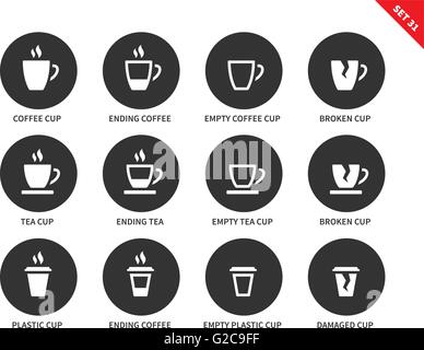 Kaffee und Tee Tassen Symbole auf weißem Hintergrund Stock Vektor