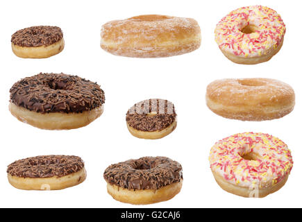 Collage von Donut auf einen weißen Hintergrund Ausschnitt Stockfoto