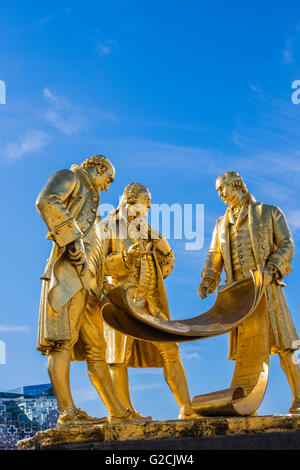 Statue von Matthew Boulton, James Watt und William Murdoch, Birmingham, West Midlands, England, Großbritannien Stockfoto