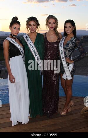 Henderson, NV, USA. 27. Mai 2016. Verpassen Sie, Colorado USA, Caley-Rae Pavillard, Miss California USA, Nadia Mejia, Miss USA 2015, Olivia Jordan, Miss Montana USA, Sibahn Doxey bei einem öffentlichen Auftritt für Miss USA 2016 Welcome Reception, Waters Edge Show Home, Henderson, NV 27. Mai 2016. Bildnachweis: James Atoa/Everett Collection/Alamy Live-Nachrichten Stockfoto