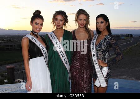 Henderson, NV, USA. 27. Mai 2016. Verpassen Sie, Colorado USA, Caley-Rae Pavillard, Miss California USA, Nadia Mejia, Miss USA 2015, Olivia Jordan, Miss Montana USA, Sibahn Doxey bei einem öffentlichen Auftritt für Miss USA 2016 Welcome Reception, Waters Edge Show Home, Henderson, NV 27. Mai 2016. Bildnachweis: James Atoa/Everett Collection/Alamy Live-Nachrichten Stockfoto