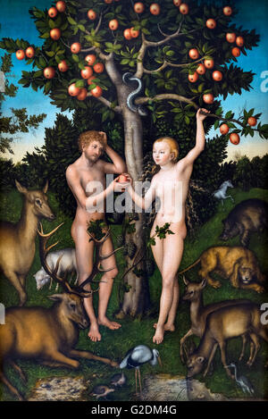 Adam und Eva von Lucas Cranach dem älteren, Öl auf Holz, 1526. Stockfoto