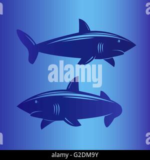 Zwei Haie im tiefblauen Meer. Stock Vektor