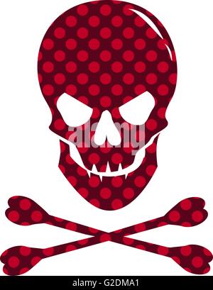 Roter Totenkopf mit gepunkteten Textur isoliert auf weißem Hintergrund. Stock Vektor