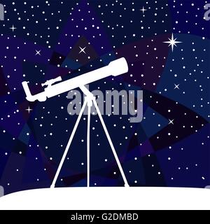 Silhouette des Teleskops auf die Nacht Himmel bunten Hintergrund. Stock Vektor