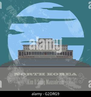 Nordkorea Sehenswürdigkeiten. Retro-Stil Bild. Vektor-illustration Stock Vektor