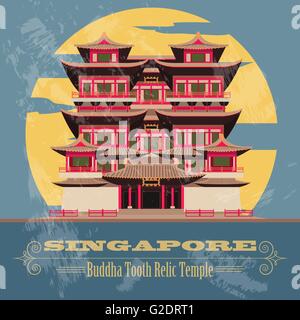 Singapur Sehenswürdigkeiten. Retro-Stil Bild. Vektor-illustration Stock Vektor