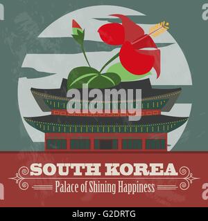 Südkorea Sehenswürdigkeiten. Retro-Stil Bild. Vektor-illustration Stock Vektor