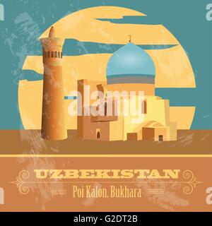 Usbekistan Sehenswürdigkeiten. Retro-Stil Bild. Vektor-illustration Stock Vektor