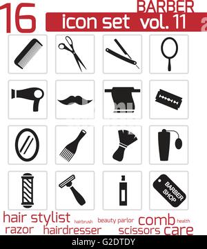Vektor schwarze Barbier Iconset auf weißem Hintergrund Stock Vektor