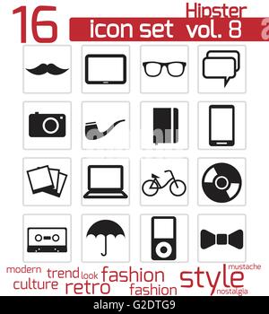Vektor-schwarze Hipster-Iconset auf weißem Hintergrund Stock Vektor