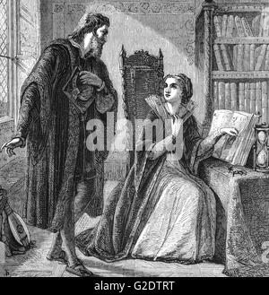 Lady Jane Grey und Roger Ascham. Er war auf seinem Weg nach Sir Richard Morrison ernannten Botschafter Charles v beitreten, wenn er abgestattet Lady Jane Grey Besuch und fand sie Lektüre Platons Phaidon, während jeder sonst noch auf der Jagd war. Das letzte Treffen zwischen den beiden wurde eine Ursache der Inspiration unter vielen Malern und Schriftstellern als grandiose romantische Momente. Stockfoto