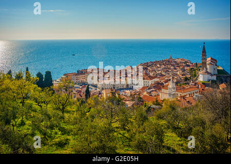 Slowenien-Küste und Kras Piran - Kathedrale von den Wänden anzeigen Stockfoto