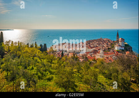 Slowenien-Küste und Kras Piran - Kathedrale von den Wänden anzeigen Stockfoto