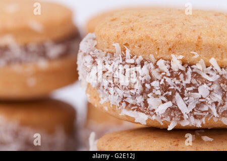 Runde Cococnut Cookie Makro Nahaufnahme mit Pommes frites Stockfoto