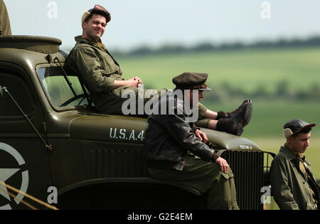 Re-enactment zuschauen während der amerikanischen Airshow im Imperial War Museum Duxford in Cambridgeshire. Stockfoto