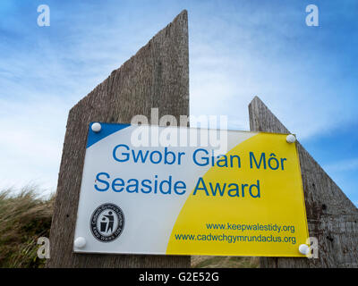 Seaside Award anmelden Harlech Wales UK Stockfoto