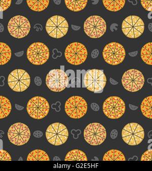 Nahtlose Muster mit verschiedenen Pizza. Bunten Nahrung Wallpaper Stock Vektor