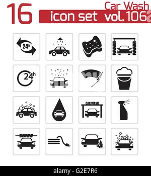 Vektor-schwarze Auto-Waschanlagen-Icons set auf weißem Hintergrund Stock Vektor
