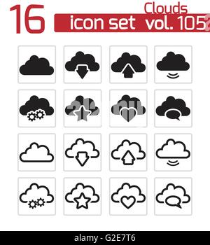 Vektor-schwarze Wolken-Icons set auf weißem Hintergrund Stock Vektor