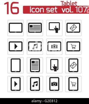 Vektor-Icons schwarz Tablet eingestellt auf weißem Hintergrund Stock Vektor