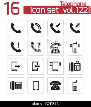 Vektor-Icons schwarz Telefon eingestellt auf weißem Hintergrund Stock Vektor