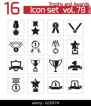 Vektor schwarzen Trophäen und Auszeichnungen-Icons set auf weißem Hintergrund Stock Vektor