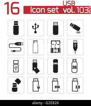 Vektor-schwarz Usb-Icons set auf weißem Hintergrund Stock Vektor