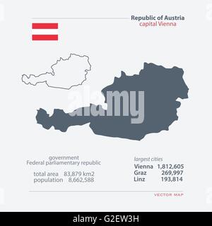 Republik Österreich isoliert Karten und offizielle Flaggen-Symbol. Vektor-österreichischen politischen Kartensymbole mit allgemeinen Informationen. Europäische Stock Vektor