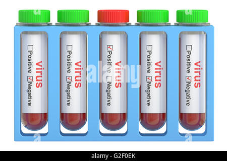 Reagenzgläser mit Probe Blut. 3D-Rendering isoliert auf weißem Hintergrund Stockfoto