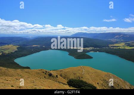 Lake Rotoiti im Sommer Blick vom Mt Robert, Neuseeland. Stockfoto
