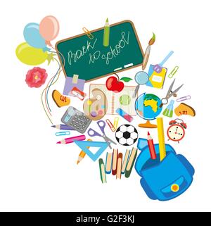 Abbildung der Schule Objekt herausspringen aus Tasche Stock Vektor