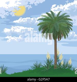 Tropischen Insel mit Palmen und Blumen Stock Vektor