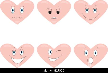 Sechs Vektor Herzen Emotionen auf weißem Hintergrund Stock Vektor