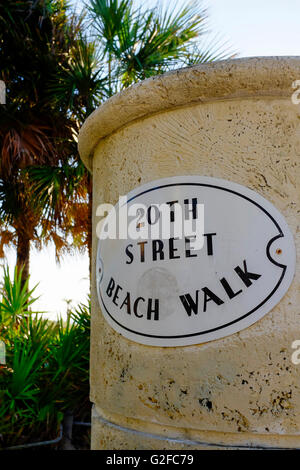 20th Street Strandwanderung Zeichen auf Miami Beach, Florida Stockfoto