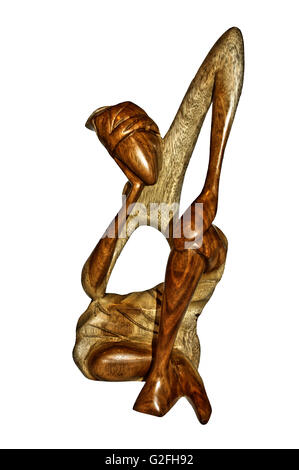 Der Denker - afrikanisch, Hand nachgegeben Skulptur aus tropischen Hartholz hergestellt. Ausschnitt der Skulptur. Stockfoto