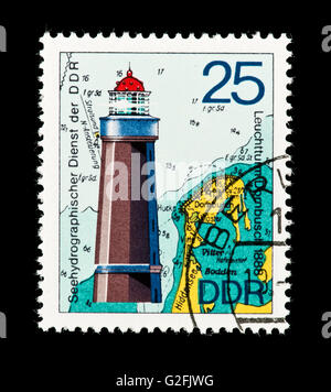 Briefmarke aus Ostdeutschland (DDR) Darstellung der Dornbush Leuchtturm aus dem Jahre 1888, hydrographische Gesellschaft der DDR. Stockfoto
