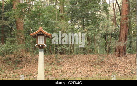 Eine Straßenlaterne an der Meiji Jingu Gelände, Harajuku, Tokyo, Japan Stockfoto