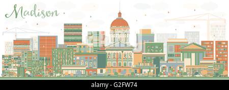 Abstrakte Madison Skyline mit Farbe Gebäuden. Vektor-Illustration. Geschäftsreisen und Tourismus-Konzept mit modernen Gebäuden. Stock Vektor