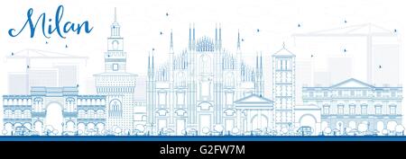 Umriss Milan Skyline mit blauen Wahrzeichen. Vektor-Illustration. Geschäftsreisen und Tourismus-Konzept mit historischen Gebäuden. Stock Vektor