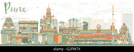 Abstrakte Pune Skyline mit Farbe Gebäuden. Vektor-Illustration. Geschäftsreisen und Tourismus-Konzept mit historischen Gebäuden. Stock Vektor