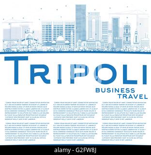 Umriss Tripolis mit blauen Gebäuden und textfreiraum Skyline. Vektor-Illustration. Geschäftsreisen und Tourismus-Konzept Stock Vektor