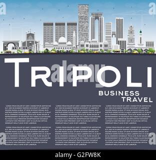 Skyline von Tripolis mit grauen Gebäude, blauer Himmel und Textfreiraum. Vektor-Illustration. Geschäftsreisen und Tourismus-Konzept Stock Vektor