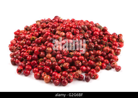 Trockene rote Paprika Heap isoliert auf weißem Hintergrund Stockfoto