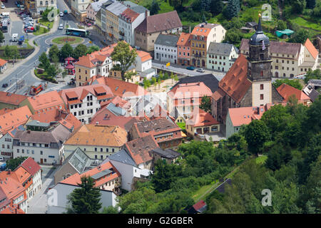 Blick vom Königstein Festung über der Stadt Königstein, Königstein, Sächsische Schweiz Region, Niedersachsen, Deutschland Stockfoto