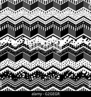 Schwarz / weiß Retro-nahtloses Muster mit abstrakten geometrischen Form Chevron, 80er Jahre Mode-Stil. Ideal für Web-Hintergrund, print Stock Vektor