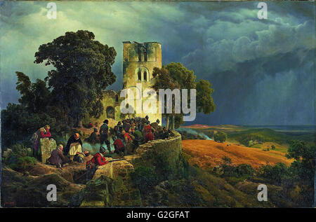 Carl Friedrich Lessing - die Belagerung (Verteidigung der Kirchhof während des Dreißigjährigen Krieges) - Museum Kunstpalast, Düsseldorf Stockfoto