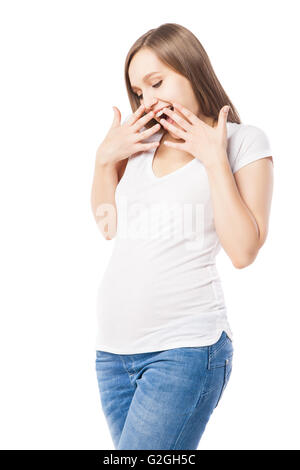 Schwangere Frau, die gerne auf der Suche nach unten Stockfoto