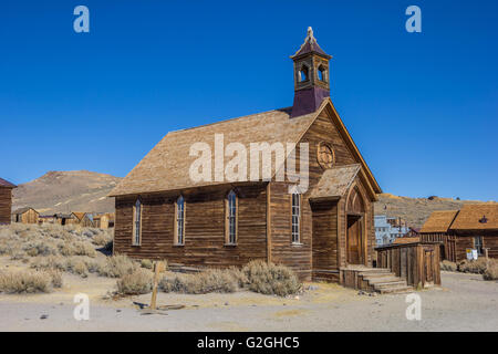 Alte Kirche in verlassene Geisterstadt Bodie, Kalifornien, USA Stockfoto