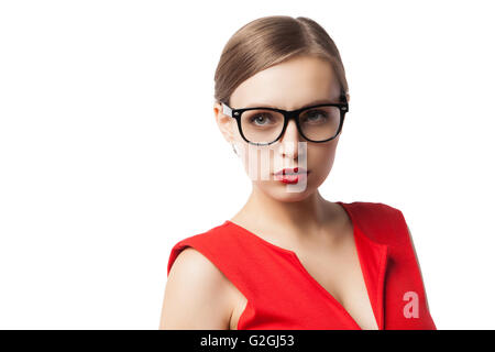 Selbstbewusste junge Frau in Gläsern Stockfoto